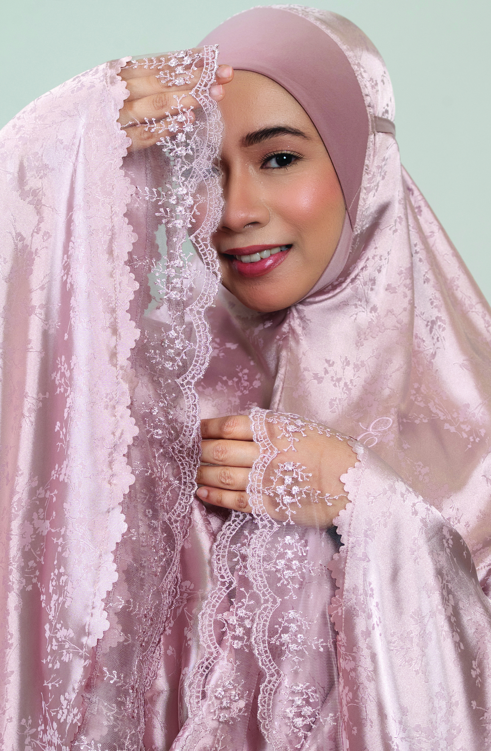23825-W Telekung Lace (Pink) - Copy