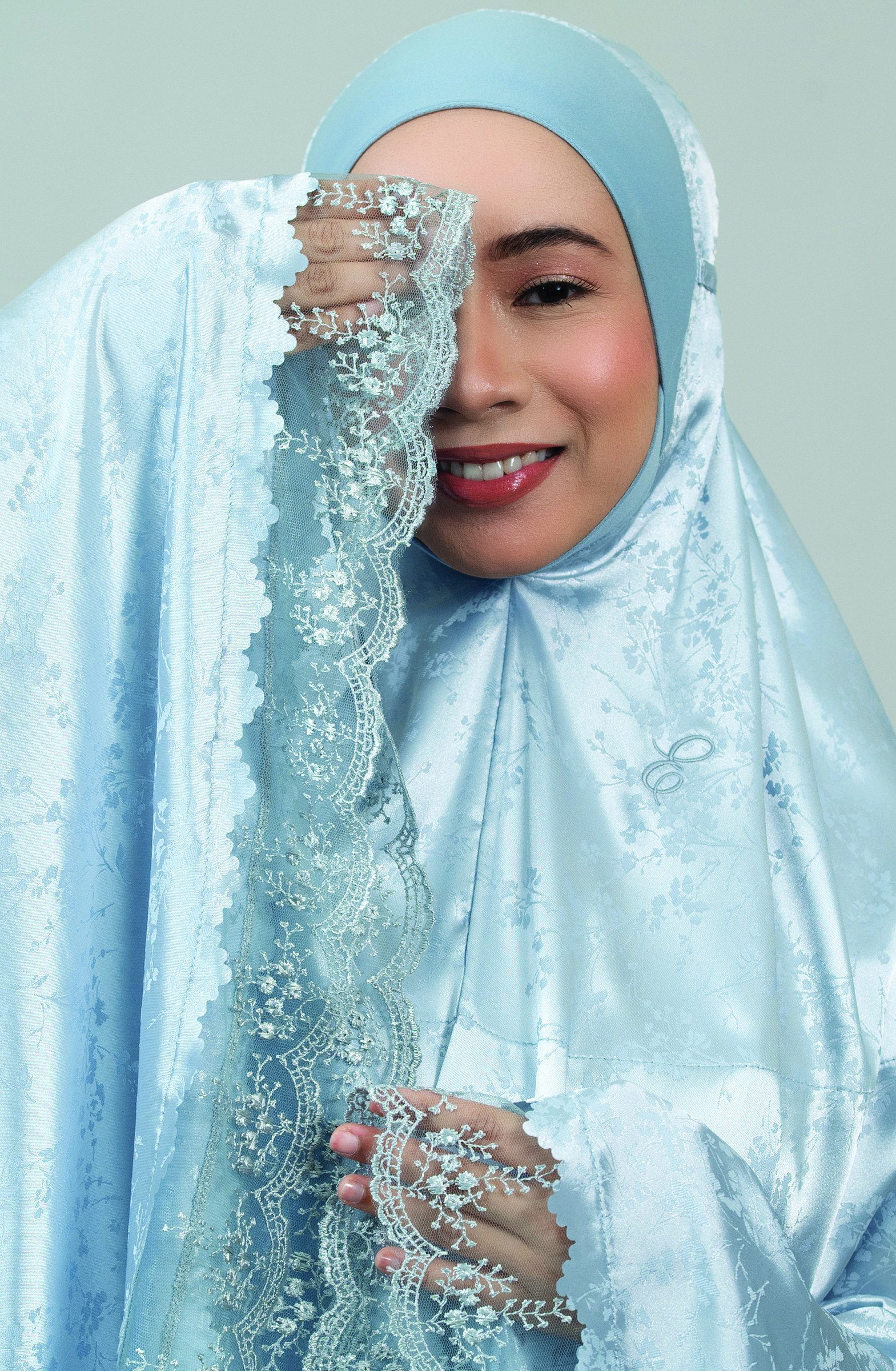 23825-W Telekung Lace (Blue)