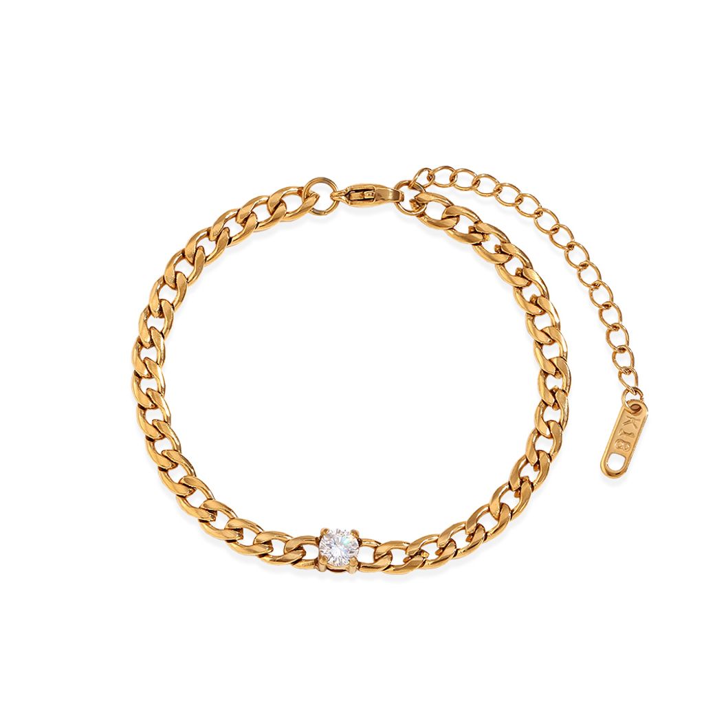 30+31_RADIANT｜圓形｜鑲鑽｜單鑽｜古巴｜手鍊-金