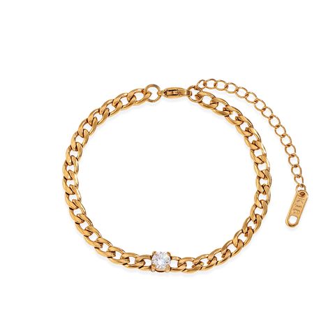 30+31_RADIANT｜圓形｜鑲鑽｜單鑽｜古巴｜手鍊-金