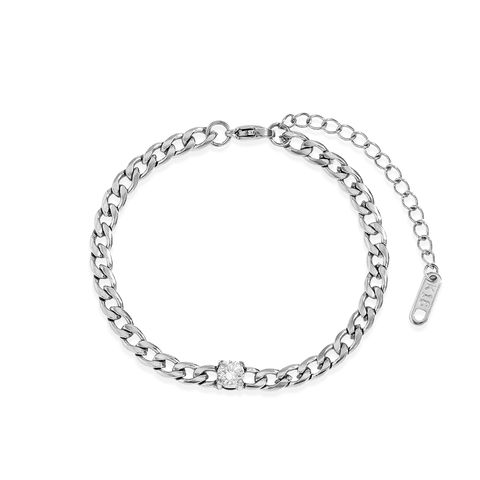 30+31_RADIANT｜圓形｜鑲鑽｜單鑽｜古巴｜手鍊-銀