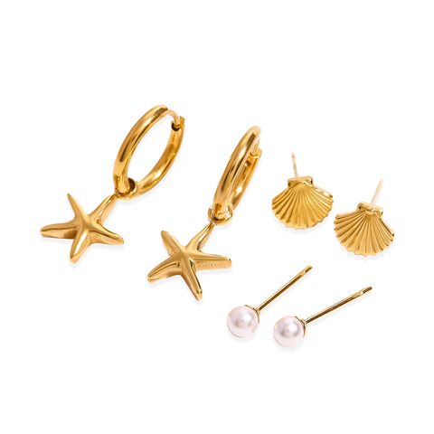 64_HORIZON｜海星｜貝殼｜疊戴｜鑲鑽｜垂墜｜耳環-2