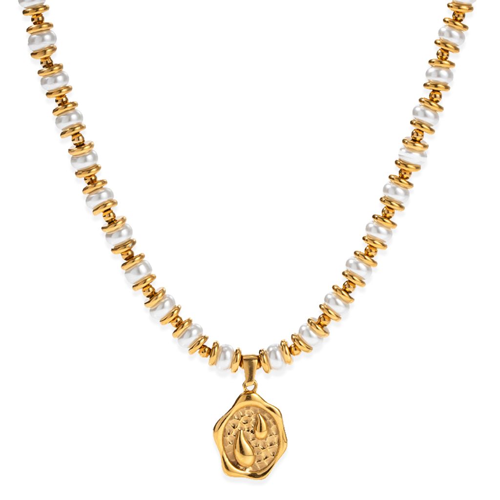 65_MIRAGE｜ 天然淡水珍珠｜雙色｜法式｜小金牌｜垂墜｜項鍊