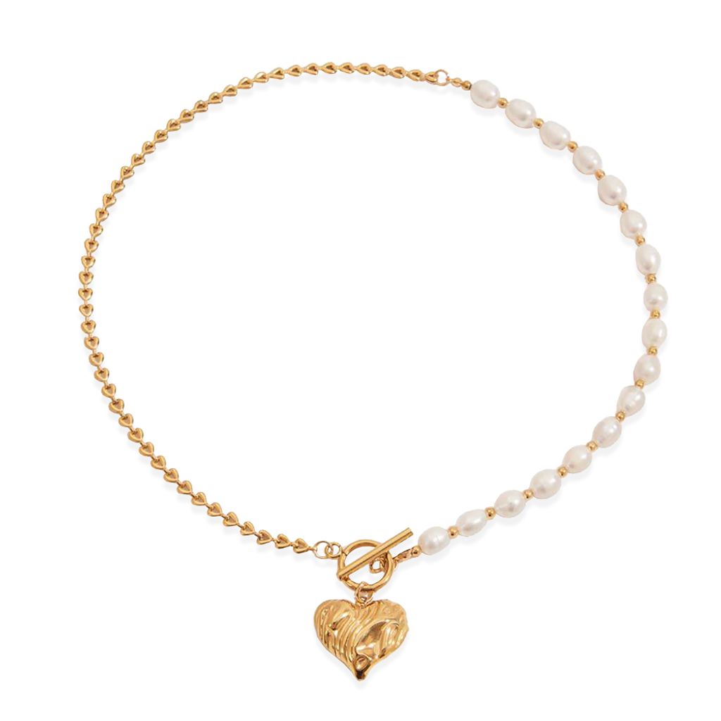 66_MIRAGE｜ 天然淡水珍珠｜愛心｜T扣｜褶皺感｜垂墜｜項鍊