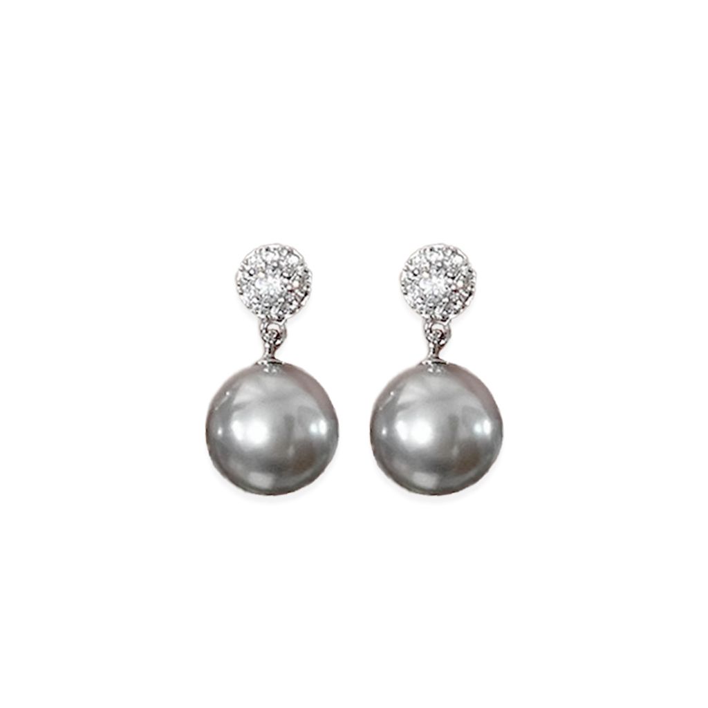 97_MIRAGE｜水晶珍珠｜鑲鑽｜垂墜｜耳環_灰色 銀針
