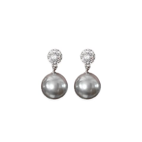 97_MIRAGE｜水晶珍珠｜鑲鑽｜垂墜｜耳環_灰色 銀針