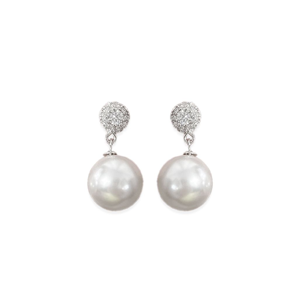 97_MIRAGE｜水晶珍珠｜鑲鑽｜垂墜｜耳環_珍珠白 銀針