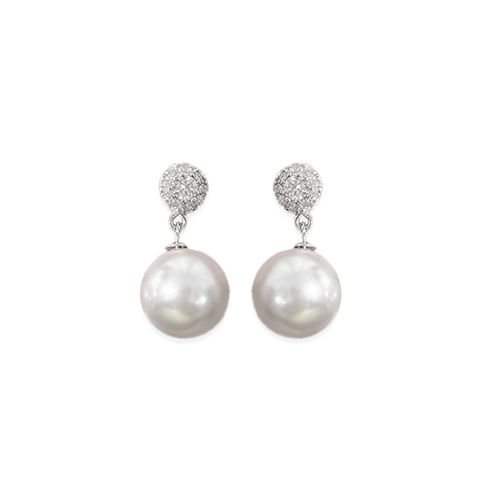 97_MIRAGE｜水晶珍珠｜鑲鑽｜垂墜｜耳環_珍珠白 銀針