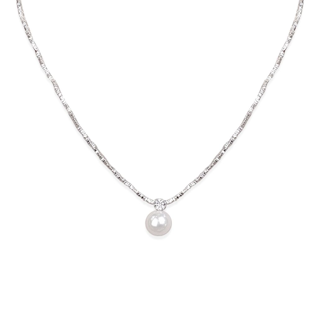 103_MIRAGE｜水晶珍珠｜波光｜鑲嵌｜單鑽｜項鍊-白