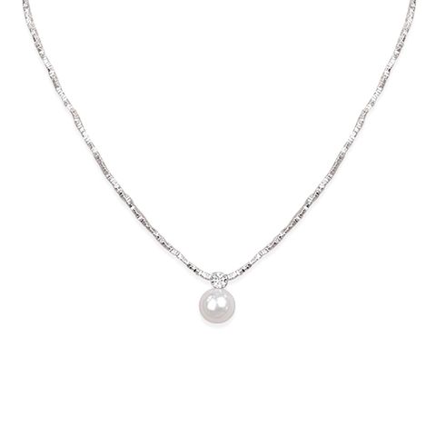 103_MIRAGE｜水晶珍珠｜波光｜鑲嵌｜單鑽｜項鍊-白