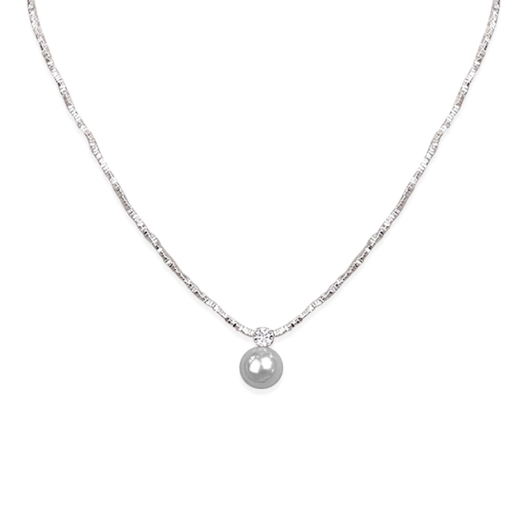 103_MIRAGE｜水晶珍珠｜波光｜鑲嵌｜單鑽｜項鍊-灰