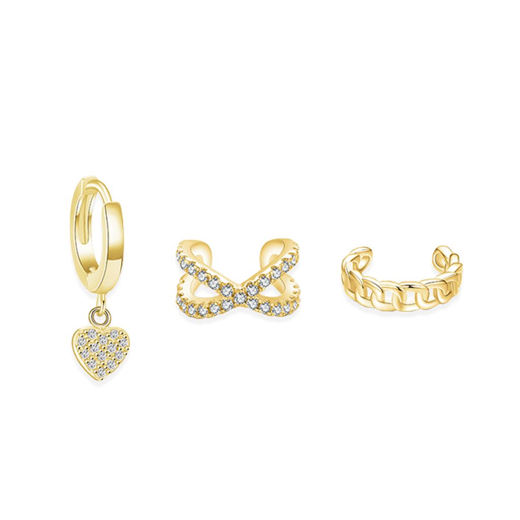 153+154_DRIFT｜925純銀｜愛心｜細鑽｜疊戴｜垂墜｜耳環-金