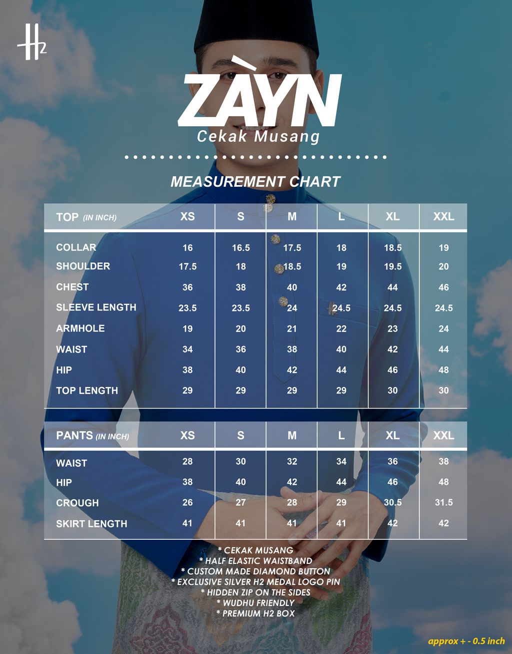 Sizing ZAYN Cekak Musang-02