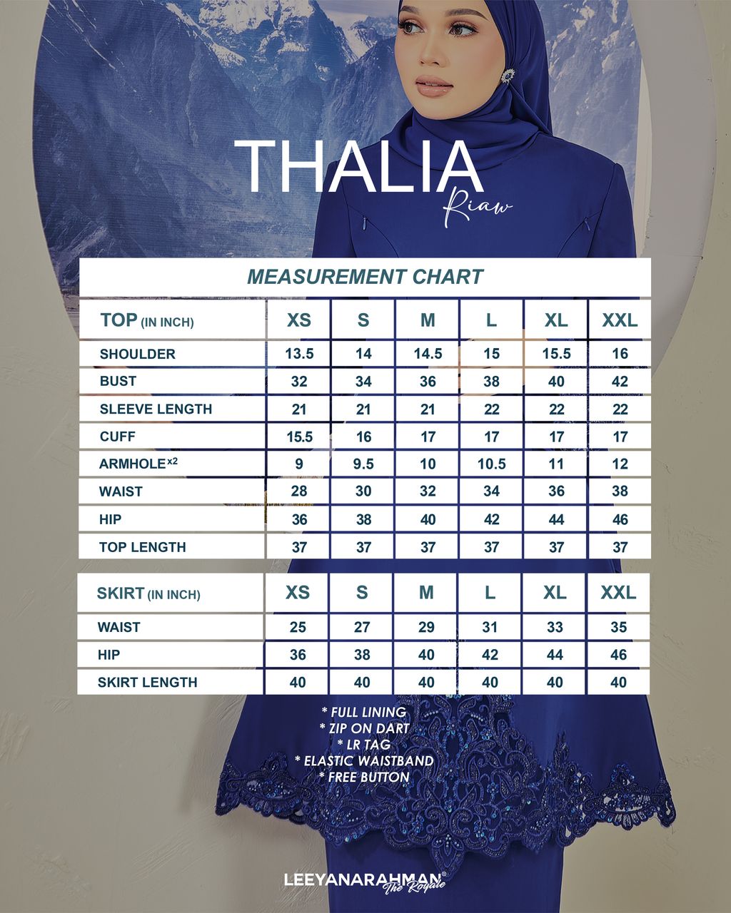 Thalia riaw Sizing