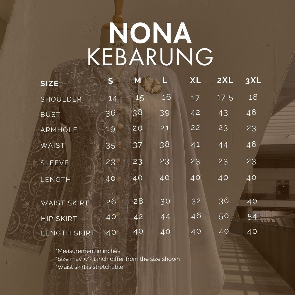 Nun kebarung Size Chart