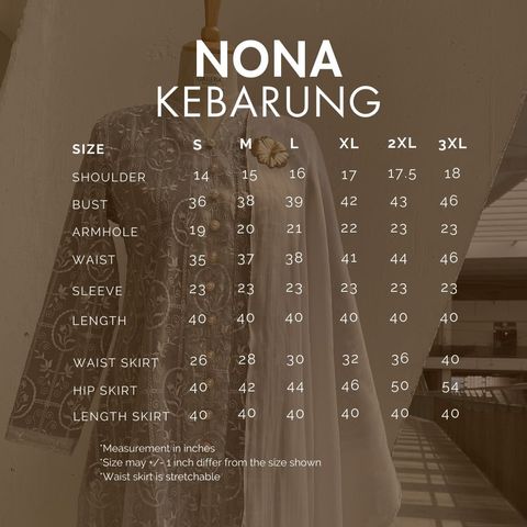 Nun kebarung Size Chart