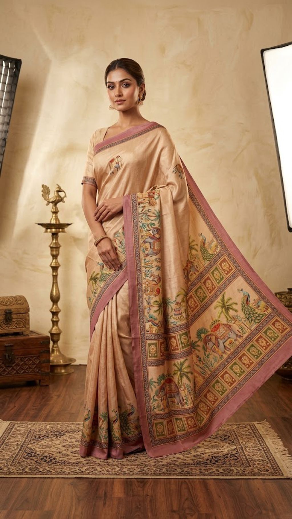 Beige & Maroon soft silk saree