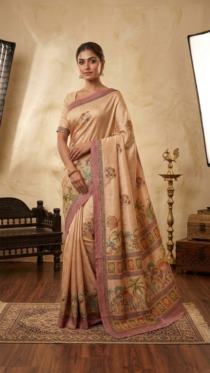 Beige & Maroon soft silk saree 2