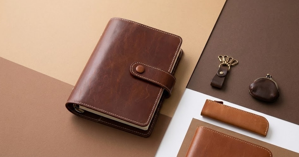 A5 真皮隨行筆記本攤開示意