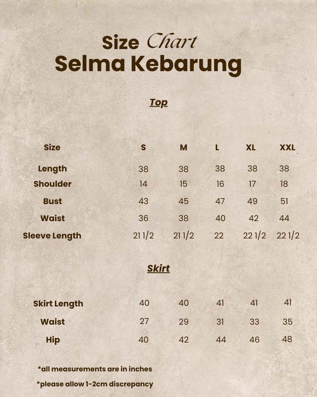 Noour Size Chart (Eman’s Mum)