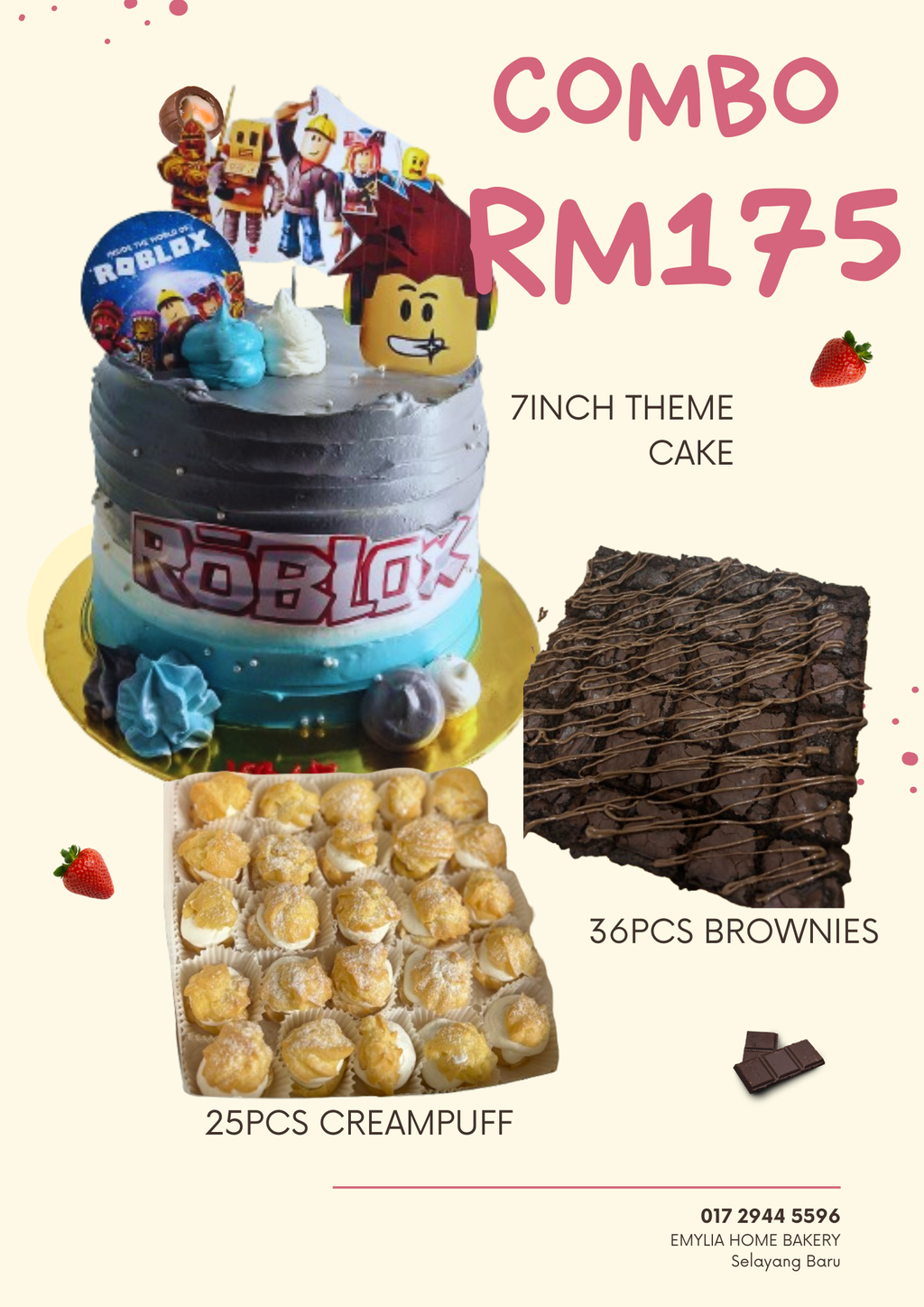 Cream and Pink Cupcake Poster A4 Menu 