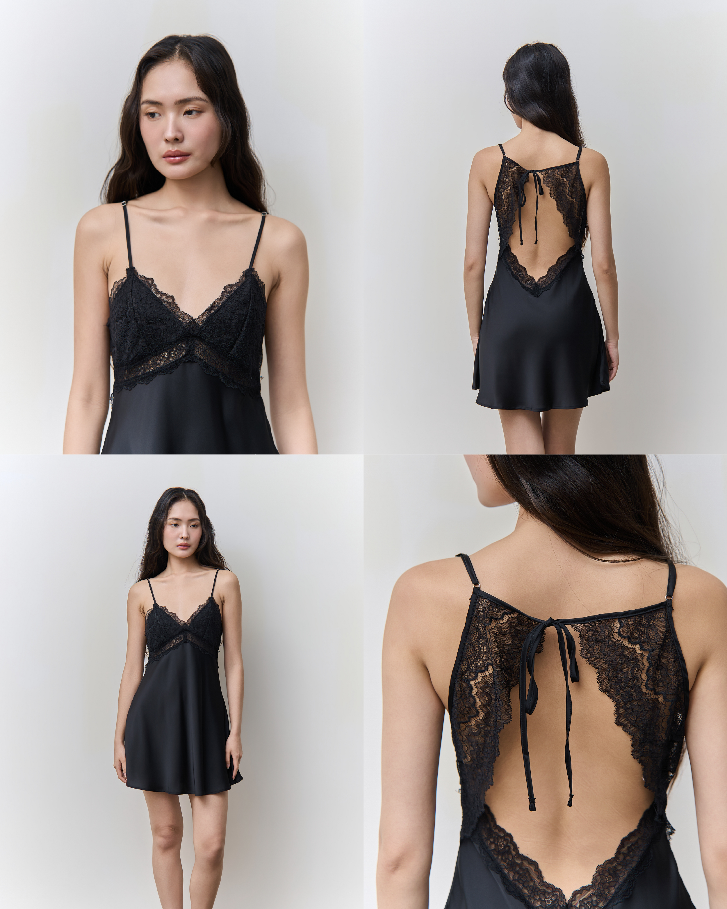 Chantilly Allure Slip Dress・Black｜香堤莉魅影吊帶裙_5-08