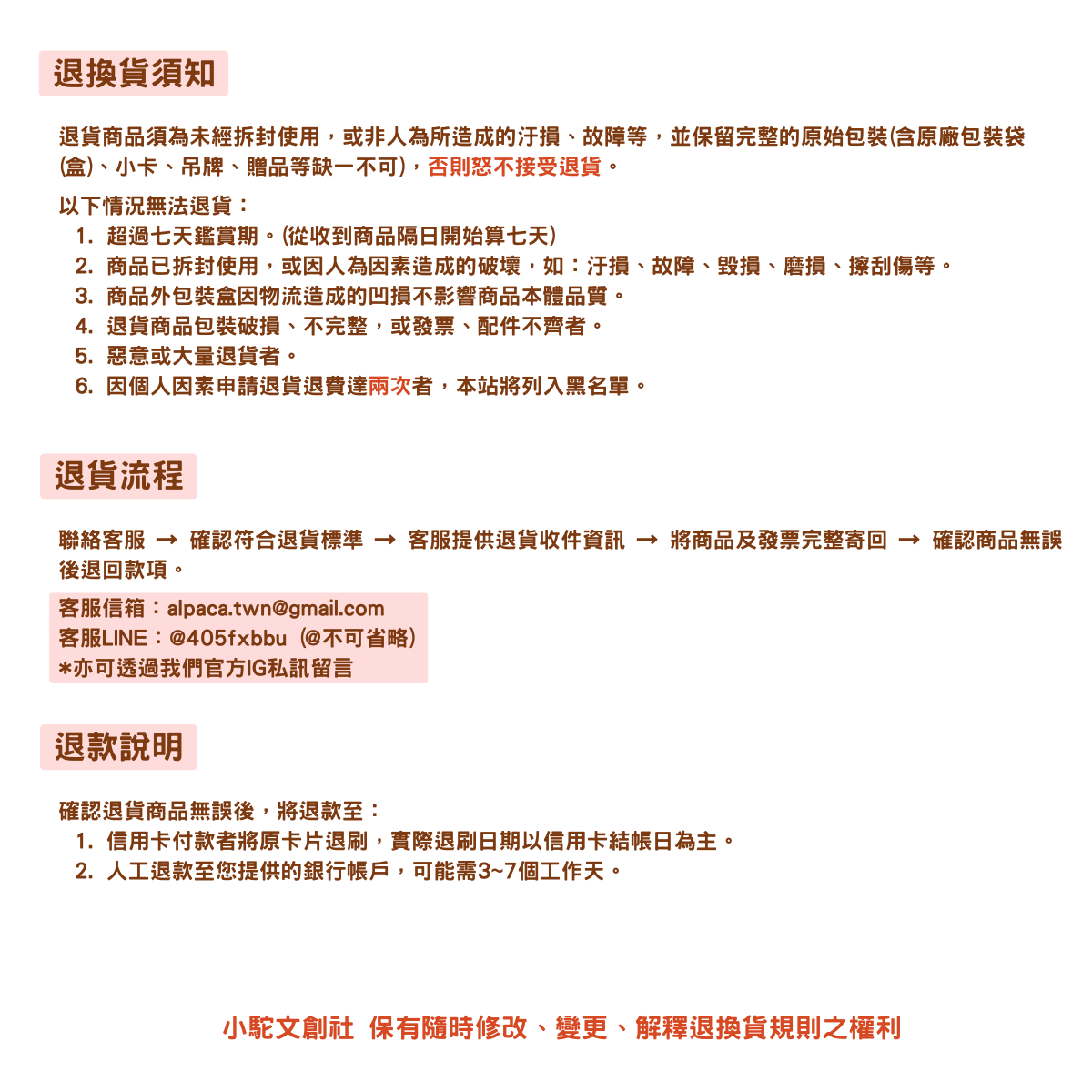 退貨須知