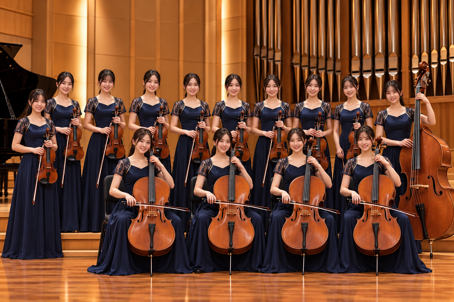 Elegant Women’s String Ensemble Portrait (1)Illustrative ensemble visualisation based on an original THEOS KYRIOS design