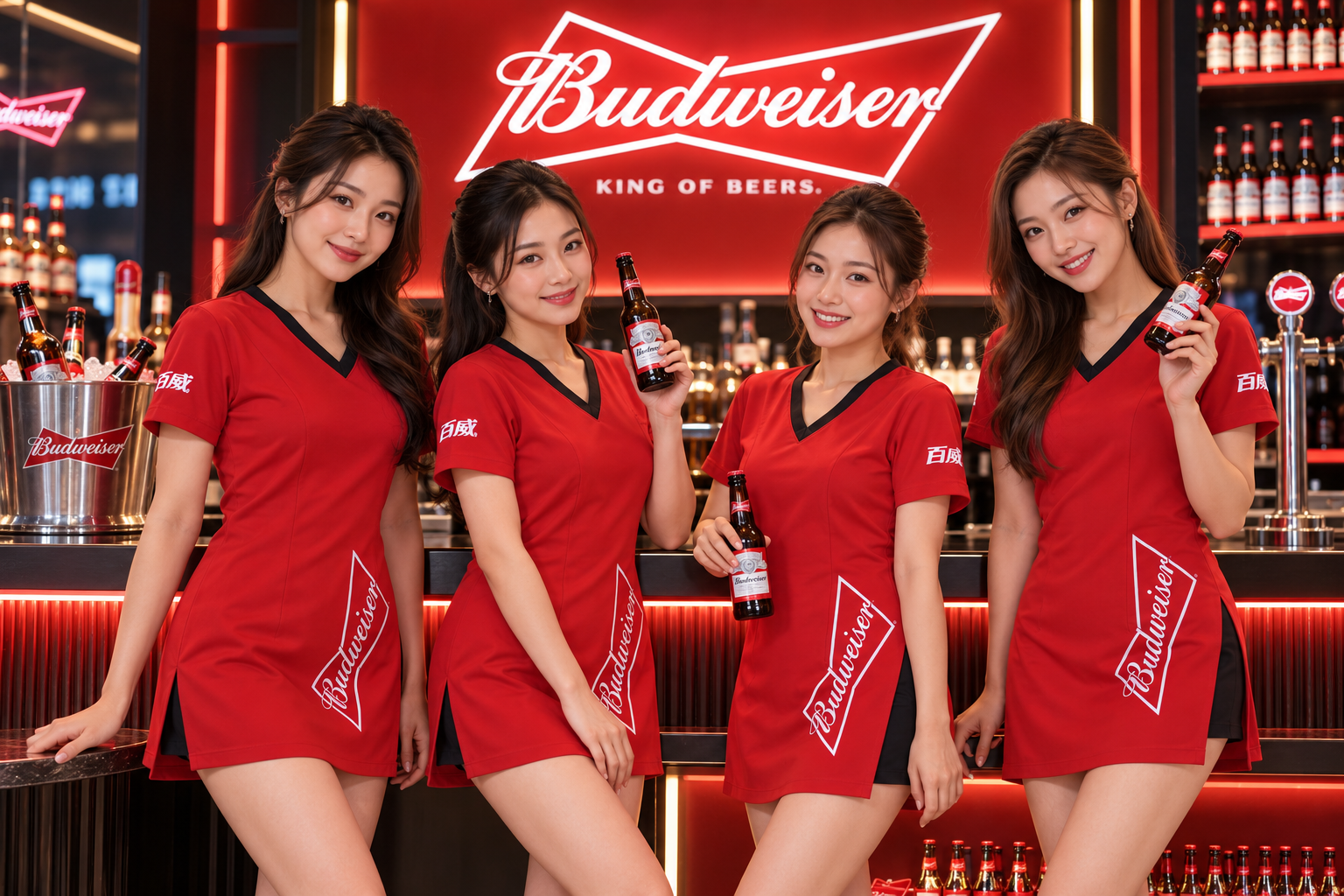 Budweiser Bar Promotion with Four Models