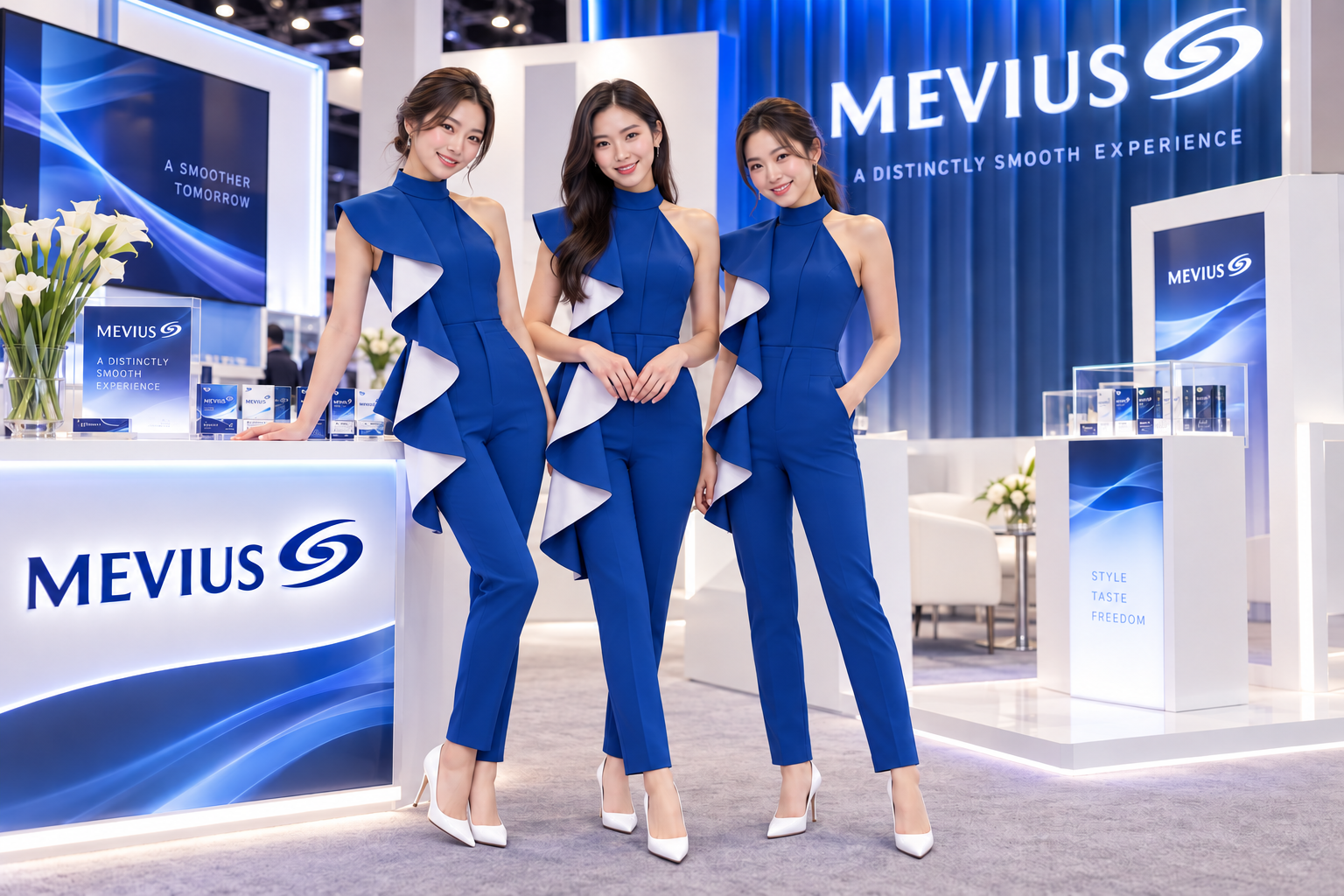 MEVIUS Booth Models in White Heels