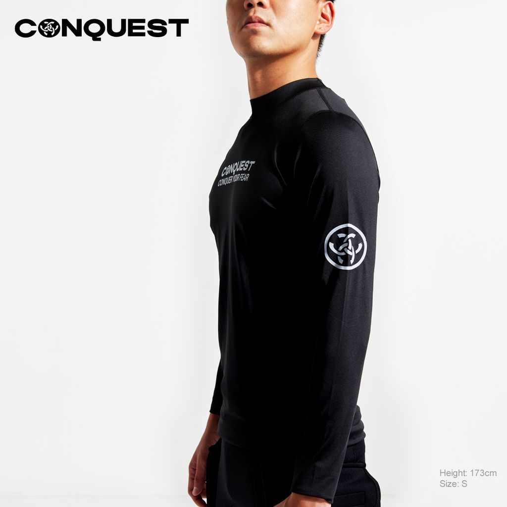 Conquest-men-logo-basic-long-sleeve-rashguard-slim-fit-upf-50-sun-protection-black_UCR003S_4