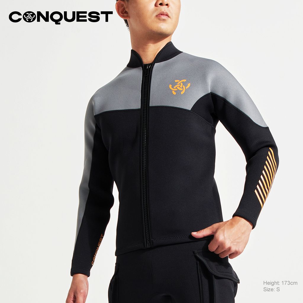 Conquest-men-long-sleeve-cut-and-sew-mix-and-match-two-color-scuba-diving-wetsuit-top-black_UCSM003-TP_3