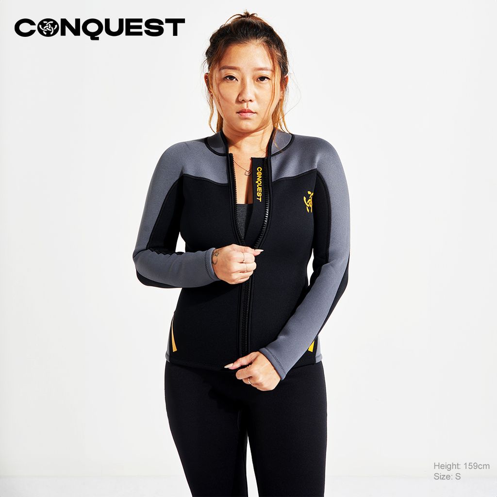 Conquest-women-basic-two-tone-long-sleeve-diving-wetsuit-top-grey-UCSF006-TP_1