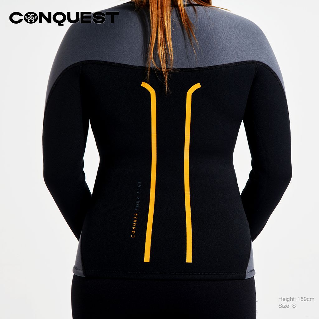 Conquest-women-basic-two-tone-long-sleeve-diving-wetsuit-top-grey-UCSF006-TP_6