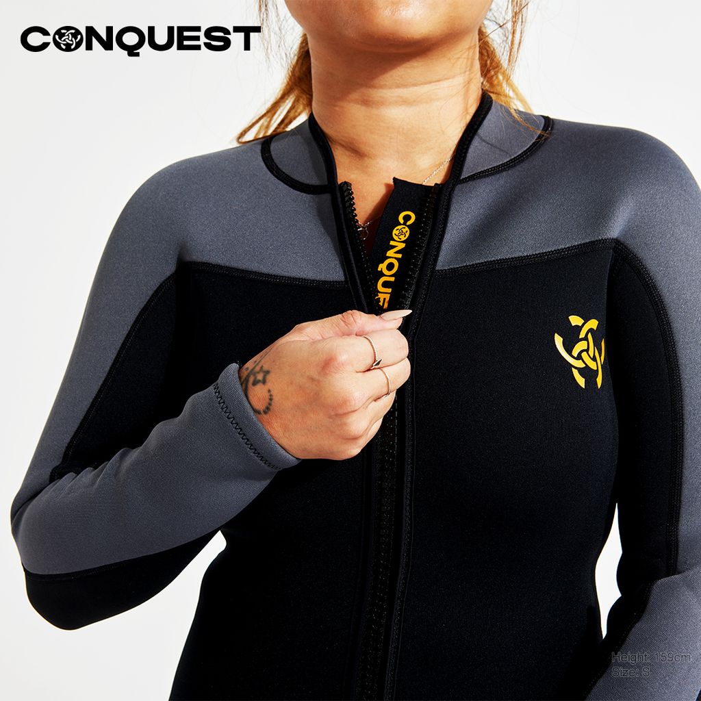 Conquest-women-basic-two-tone-long-sleeve-diving-wetsuit-top-grey-UCSF006-TP_5