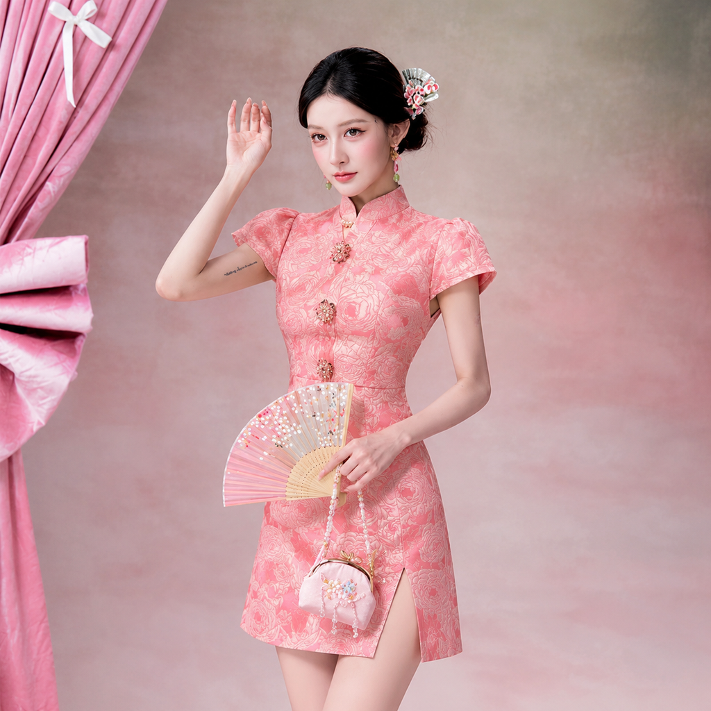 粉色花韵旗袍美人