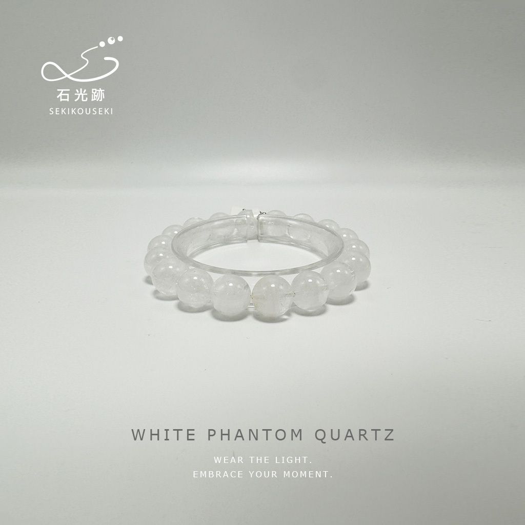12mm天然白幽靈手串大圖細節
