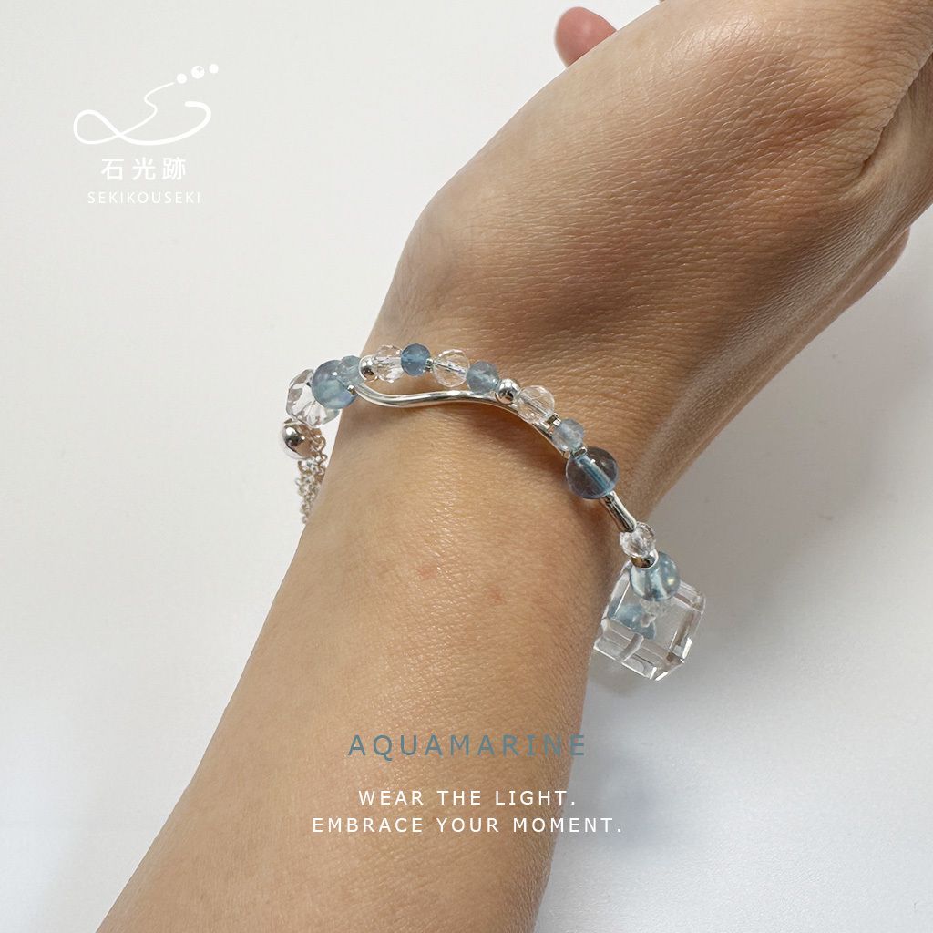 方糖白水晶海藍寶-實戴照片