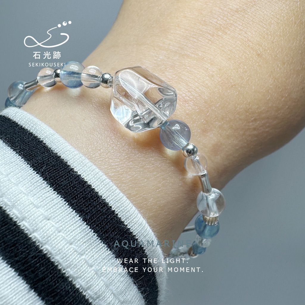 海藍寶-白水晶隨形-實戴照