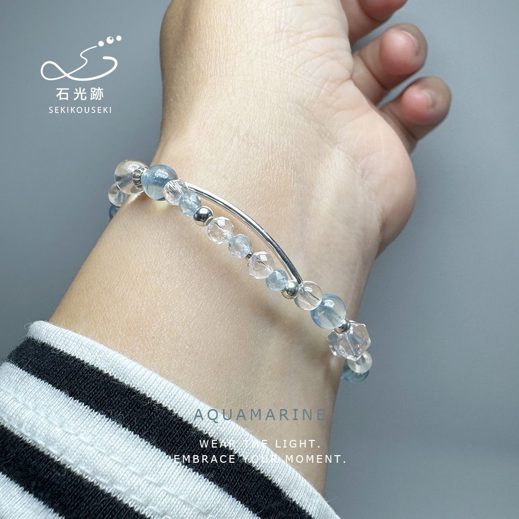 海藍寶-白水晶隨形-實戴照