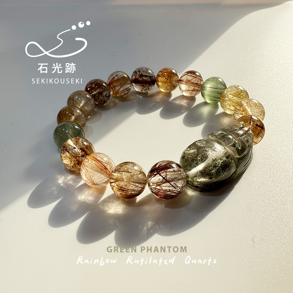 彩髮晶-綠幽靈貔貅