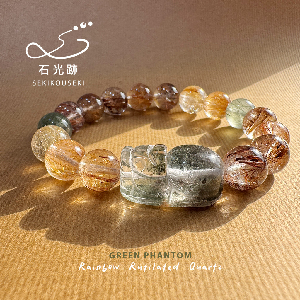 彩髮晶-綠幽靈貔貅