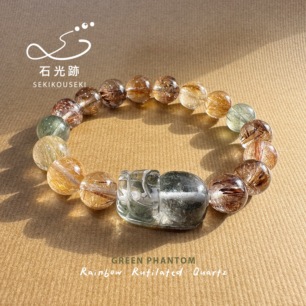 彩髮晶-綠幽靈貔貅