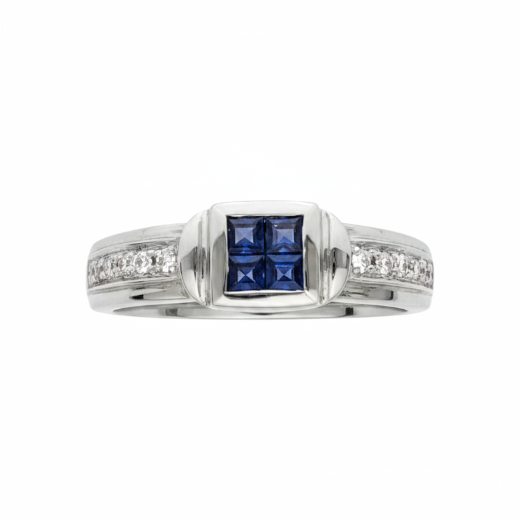 Invisibly Set Blue Sapphire & Diamond Accent Ring (5)