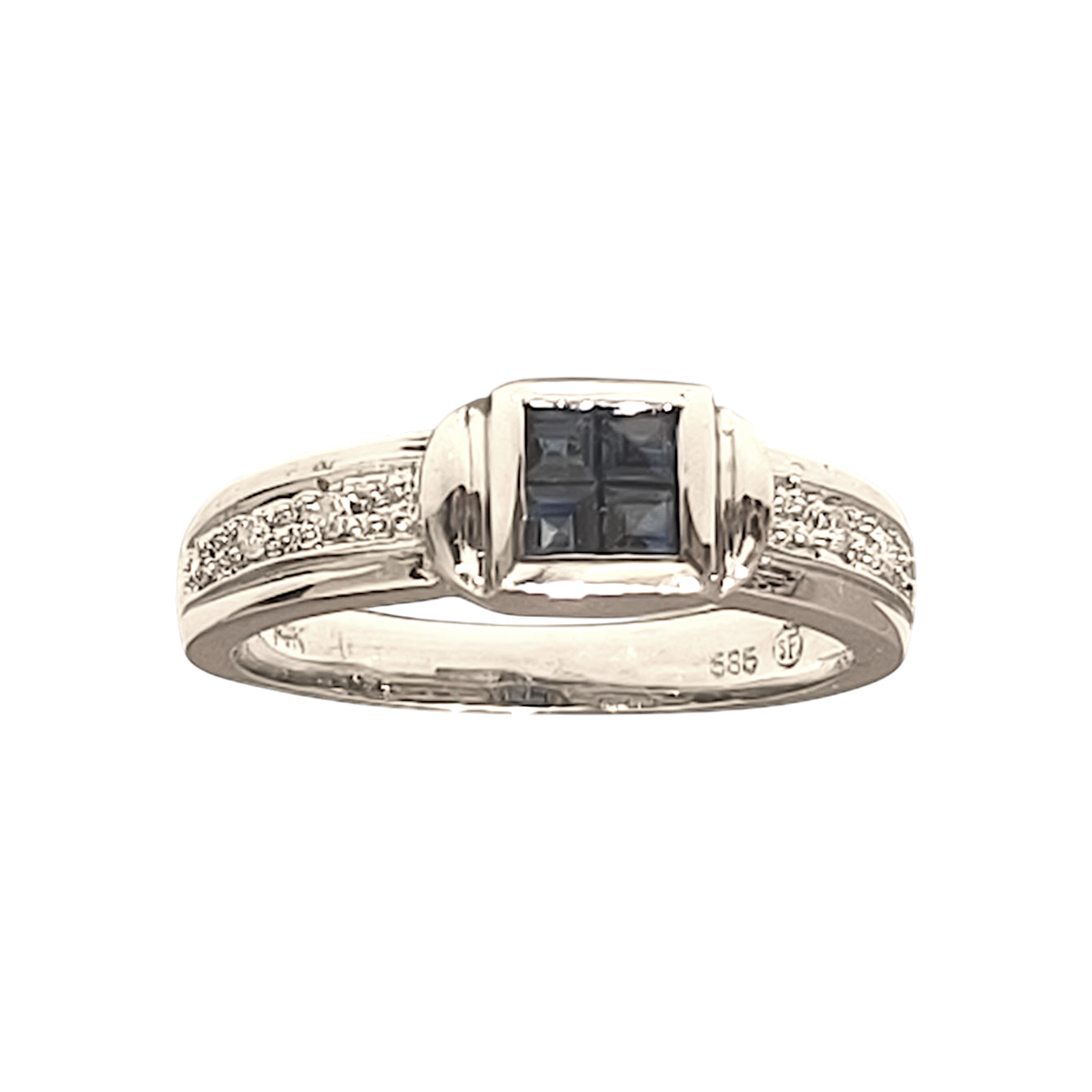 Invisibly Set Blue Sapphire & Diamond Accent Ring (6)