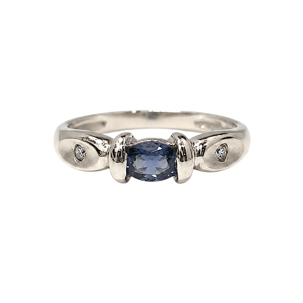 East-West Oval Sapphire & 2 Diamond Ring (2) (Flat Lay)