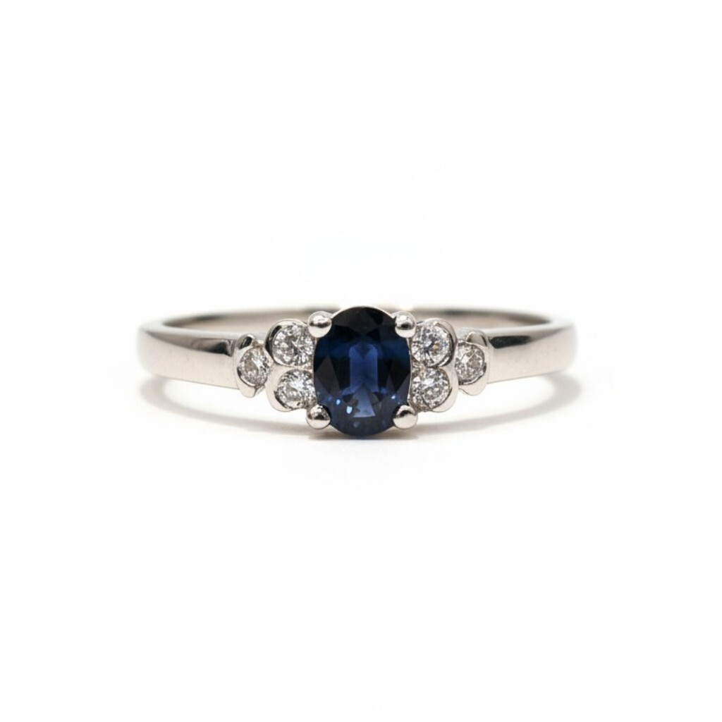 Midnight Blue Oval Sapphire and Diamond Accent Ring