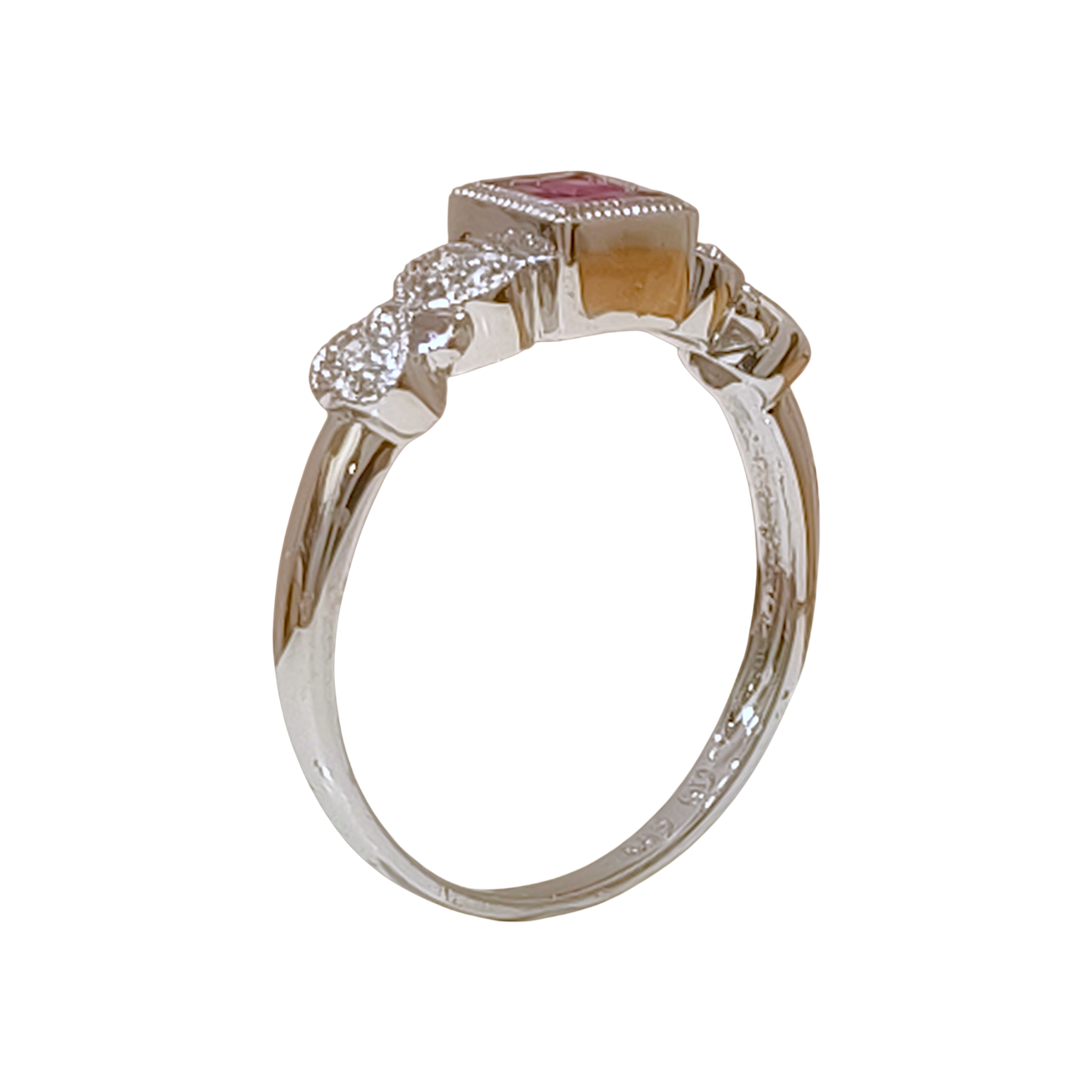 Art Deco Princess Cut Ruby Quadrant and Diamond Ring (8)