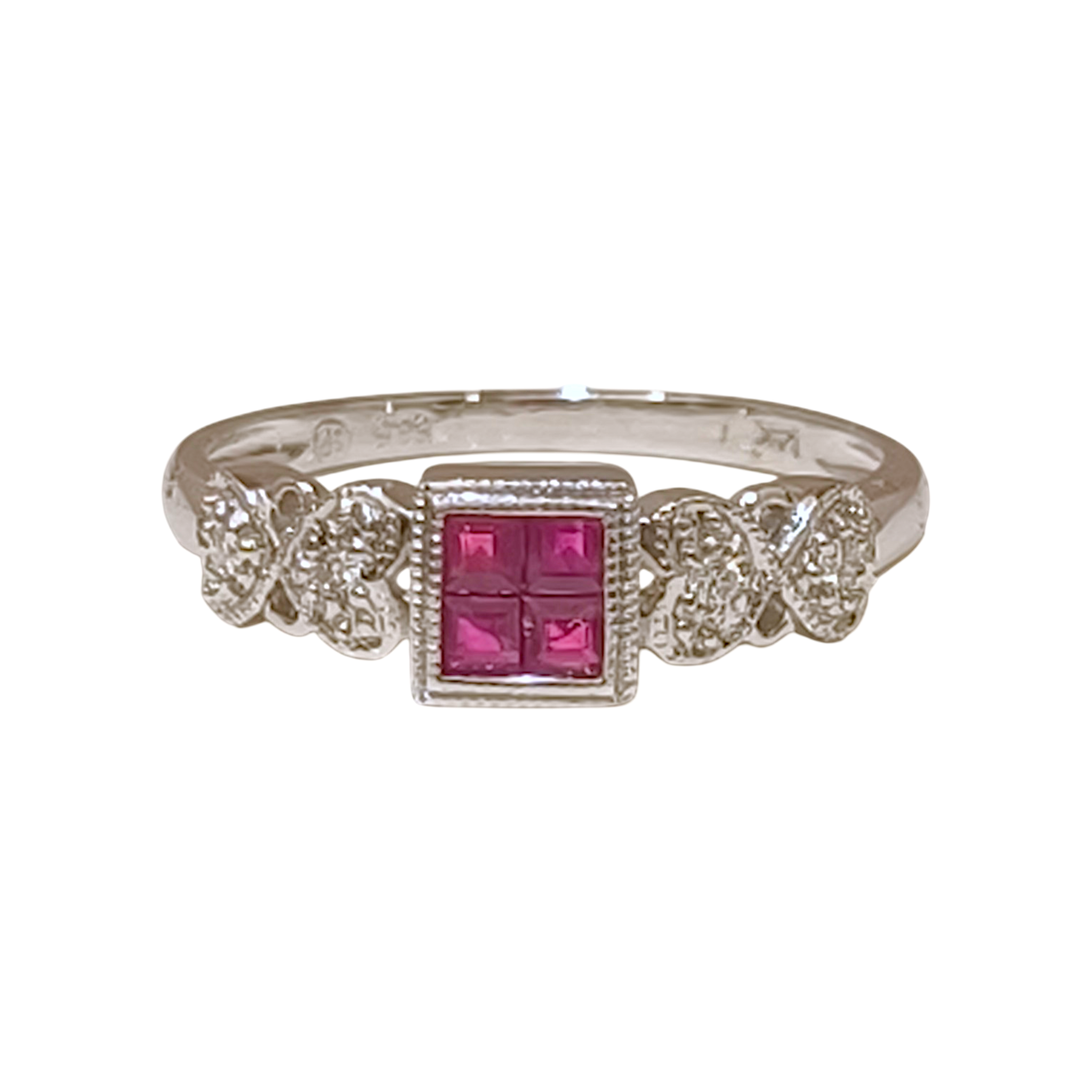 Art Deco Princess Cut Ruby Quadrant and Diamond Ring (3)