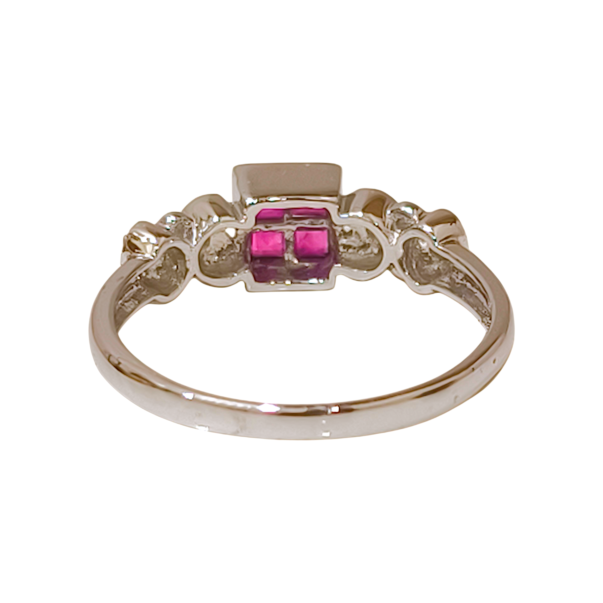Art Deco Princess Cut Ruby Quadrant and Diamond Ring (4)